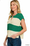Zenana Split Neck Sleeveless Stripe Sweater