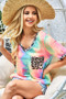 BiBi Tie Dye Print V Neck Top With Front Patch Pocket