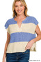 Zenana Split Neck Sleeveless Stripe Sweater