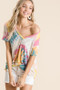 BiBi Circular Tie Dye Print V Neck Top