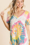 BiBi Circular Tie Dye Print V Neck Top