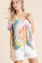BiBi Circular Tie Dye Print V Neck Top