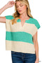 Zenana Split Neck Sleeveless Stripe Sweater