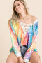 BiBi Tie Dye Deep V-neck Top With Lace Up Front