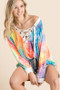BiBi Tie Dye Deep V-neck Top With Lace Up Front