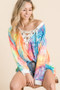BiBi Tie Dye Deep V-neck Top With Lace Up Front