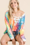 BiBi Tie Dye Deep V-neck Top With Lace Up Front