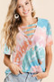 BiBi Tie-Dye V-Neck Cutout Short Sleeve T-Shirt