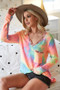 BiBi Tie Dye V-neck Terry Knit Top With Sequins