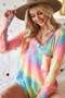 BiBi Tie Dye V-neck Terry Knit Top With Sequins