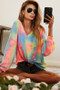 BiBi Tie Dye French Terry V Neck Top