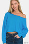 Zenana French Terry Boatneck Crop Top