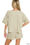 Zenana Striped Short Sleeve Tee & Shorts Set