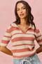 SO ME Stripe Short Sleeve Cropped Sweater
