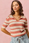 SO ME Stripe Short Sleeve Cropped Sweater