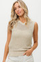 BiBi Knitted Beaded Pearl V Neck Sleveless Top