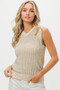 BiBi Knitted Beaded Pearl V Neck Sleveless Top