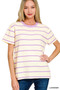 Zenana Textured Striped Crew Neck T-Shirt