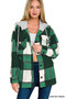 Zenana Plaid Drawstring Hooded Fleece Shacket