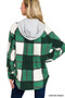 Zenana Plaid Drawstring Hooded Fleece Shacket