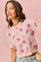 SO ME Floral Pattern Knit Puff Sleeves Sweater Top