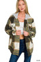 Zenana Plaid Drawstring Hooded Fleece Shacket