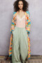 POL Scalloped Edge Open Front Crochet Cardigan with Colorful Stripe Pattern