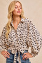 BiBi Polka Dot Print Tie Hem Detail Crop Shirt