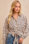 BiBi Polka Dot Print Tie Hem Detail Crop Shirt