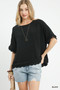 Umgee Linen Frayed Hem Scallop Edge Top