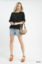Umgee Linen Frayed Hem Scallop Edge Top