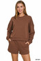 Zenana Fleece Long Sleeve Sweatshirts and Shorts Set