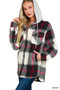 Zenana Plaid Drawstring Hooded Fleece Shacket