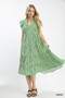 Umgee Leaf Print Tiered Midi Dress with Ruffle Detail