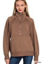 Zenana Half Zip Fleece Sweatshirt with kangaroo Pocket