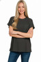 Zenana Raised Rib Front Pocket Boxy Top