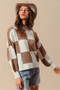 SO ME Ribbed Color Block Checkered Plaid Sweater