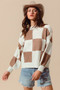 SO ME Ribbed Color Block Checkered Plaid Sweater