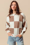 SO ME Ribbed Color Block Checkered Plaid Sweater