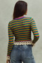SO ME Mardi Gras Striped Cropped Knit Top with Crochet Edge