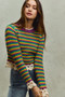 SO ME Mardi Gras Striped Cropped Knit Top with Crochet Edge