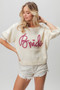 BiBi Metallic Letter Short Puff Sleeve Hairy Sweater