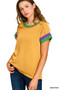 Zenana Mardi Gras Raised Rib Contrast Trim Top