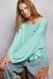 POL Round Neck Long Sleeve Exposed Seam Top with Chest Pocket