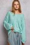 POL Round Neck Long Sleeve Exposed Seam Top with Chest Pocket