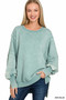 Zenana Acid Washed Batwing Sleeve Fleece Sweatshirt