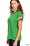 Zenana Mardi Gras Raised Rib Contrast Trim Top