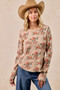 BiBi Floral Print Washed Waffle Thermal Top with Thumb