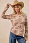 BiBi Floral Print Washed Waffle Thermal Top with Thumb