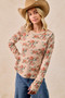 BiBi Floral Print Washed Waffle Thermal Top with Thumb